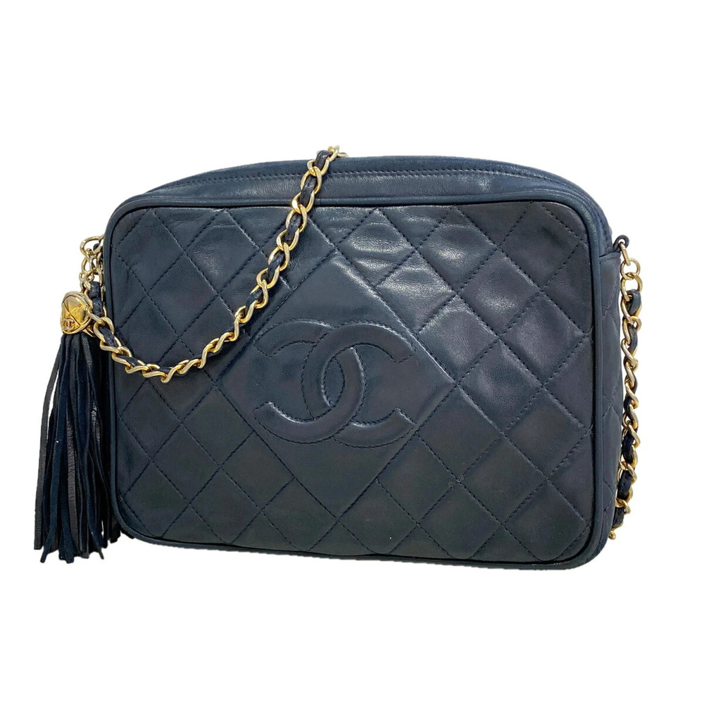 Chanel Matelassé Shoulder Bag with Chain Strap, Lambskin, Navy, Women's